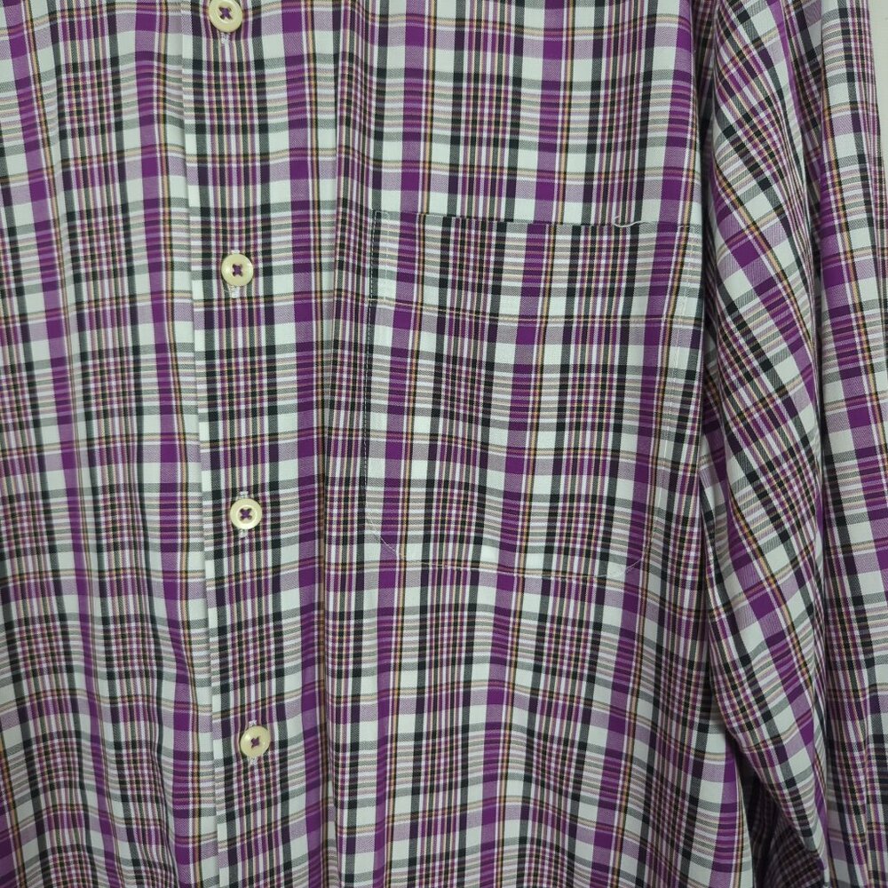 Peter Millar long sleeve button down plaid lavender cotton shirt size L - Picture 4 of 12